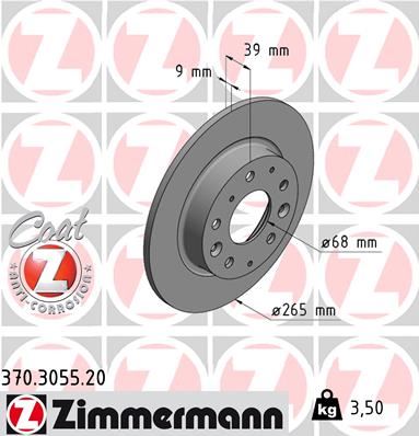 ZIMMERMANN 370.3055.20 Arka Fren Diski Dolu Tip Mazda 3 1.5l P5 Skyactiv Bm Bn Kasa 14-19 265 Çap X 5 Bijon - Adet Di Sk Fiyatıdır