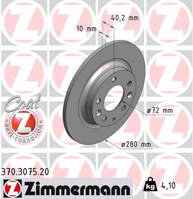 ZIMMERMANN 370.3075.20 Arka Fren Diski Dolu Tip Mazda 6 2.0l Lf-De Rf Gg Gh Kasa 02-12 280 Çap X 5 Bijon - Adet Disk Fiyatıdır