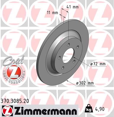 ZIMMERMANN 370.3085.20 Arka Fren Diski Dolu Tip Mazda 5 1.6l 2.0l Cr19 Cw Kasa 05-> 302 Çap X 5 Bijon - Adet Disk Fiya Tıdır