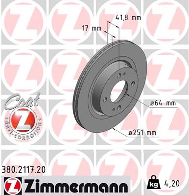 ZIMMERMANN 380.2117.20 Fren Disk 0986479d68-986479f14-Df6908