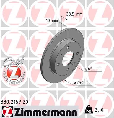 ZIMMERMANN 380.2167.20 Arka Fren Diski Dolu Tip Mitsubishi Colt 1.1l 3a91 Z32a 1.3l 4a90 Z34a 1.5l 4a91 Z36a 04-12 250 Ç Ap X 4 Bijon - Adet Disk Fiyatıdır