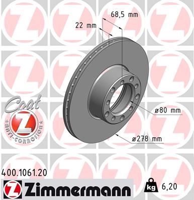 ZIMMERMANN 400.1061.20 Fren Diski On Mercedes W126 R107 C107