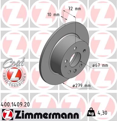 ZIMMERMANN 400.1409.20 Fren Diski Arka Mercedes W115 C123 S123 W116 W126 W123