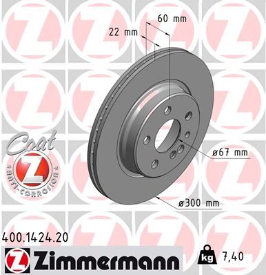 ZIMMERMANN 400.1424.20 Fren Diski Arka Mercedes S-Class W140 W220