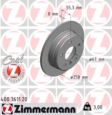 ZIMMERMANN 400.3611.20 Fren Diski Arka Mercedes W168 W414