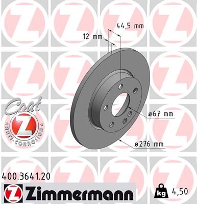 ZIMMERMANN 400.3641.20 Fren Diski On Mercedes A-Class W169 04>12