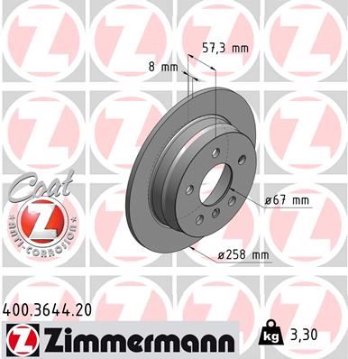 ZIMMERMANN 400.3644.20 Fren Diski Arka Mercedes W169 W245