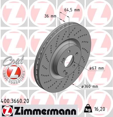 ZIMMERMANN 400.3660.20 Fren Diski On Mercedes Amg W204 S204 W205 S205 C205 A205 W212 S212 C207 A207 W221 C216