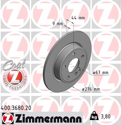 ZIMMERMANN 400.3680.20 Fren Diski Arka Mercedes W176 W246 C117