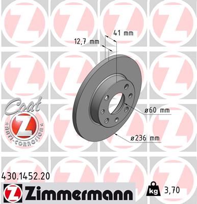 ZIMMERMANN 430.1452.20 Ön Fren Aynasi Corsa B-Astra F-Vectra A-Ascona C-Combo B 94-01 236x13x4dl Dolu