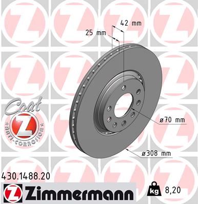 ZIMMERMANN 430.1488.20 Ön Fren Aynasi Astra H-Zafira B-Meriva A-B-Corsa D-E-Adam-Astra G-Vectra B 308x25x5dlxhavali 16 İnç