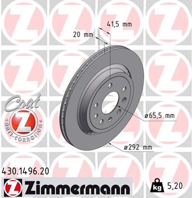 ZIMMERMANN 430.1496.20 Arka Fren Aynasi Vectra C Gts 4.02>Signum 03>Saab 9.3 02> 292x199.9x7dlxhavali