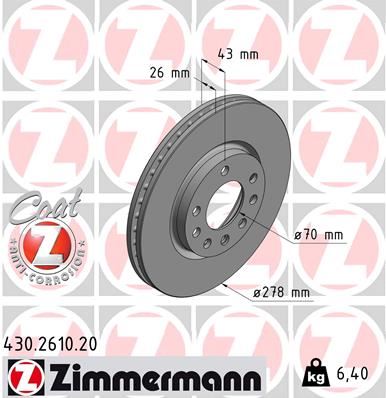 ZIMMERMANN 430.2610.20 Fren Diski. Ön. 278 /26-23 Mm . Hava Kanalli. Yüksek Karbon Alaşimli 986479262-Df4936