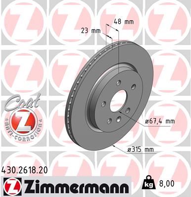 ZIMMERMANN 430.2618.20 Arka Fren Aynasi Insignia A 08> Saab 9-5 Ys3g 10> 17 Jant-18 Jant 315x22.9x5dlxhavali