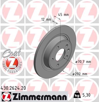 ZIMMERMANN 430.2624.20 Arka Fren Aynasi 16 Inç Astra J 09 > Zafira C 11 > Cruze 09 > 268.5x12x5dl Dolu 569075