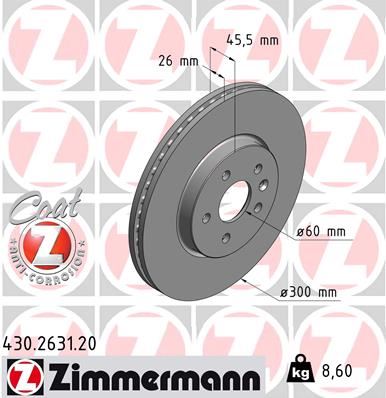 ZIMMERMANN 430.2631.20 Ön Fren Aynasi Mokka 12> Chevrolet Trax 12> 300x26x5dl Havali