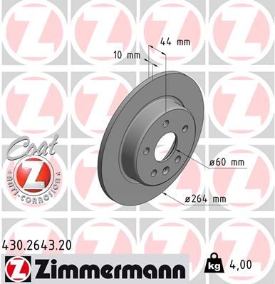 ZIMMERMANN 430.2643.20 Arka Fren Aynasi Astra K 15 > 264x60x5dl Dolu