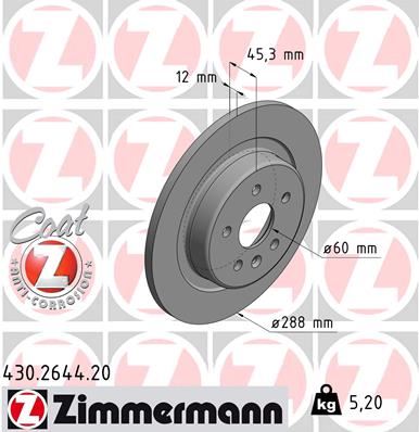 ZIMMERMANN 430.2644.20 Arka Fren Diski Opel Astra K 15>22 288x45x5 Dolu