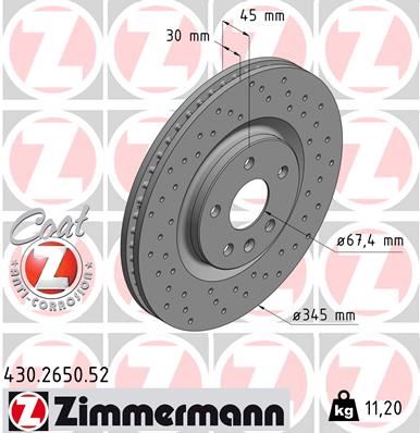 ZIMMERMANN 430.2650.52 Ön Fren Aynasi Diski Opel Insignia B 17> Rpo Jq5 Gsi 18 İnç Jant Delikli