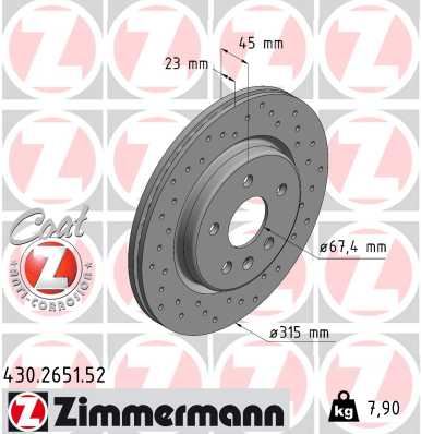 ZIMMERMANN 430.2651.52 Fren Disk Delikli