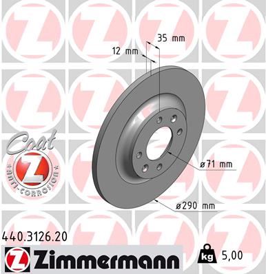 ZIMMERMANN 440.3126.20 Arka Fren Aynasi P308 1.6gti 10 > P308 Cc 1.6thp 10 > C4 Ii 1.2thp-1.6thp 09 > Dolu 290x71x34.9