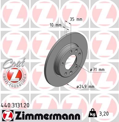 ZIMMERMANN 440.3131.20 Arka Fren Diski Peugeot P308 13>21 249x35x5dl Dolu