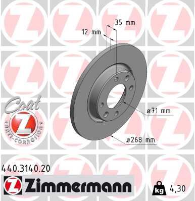 ZIMMERMANN 440.3140.20 Arka Fren Aynasi Corsa F E 19> Mokka E 20> 208 19> 2008 19> C4 20> Ds3 18> 268x35x4dl Dolu