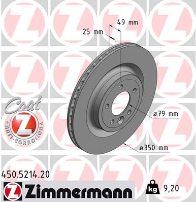 ZIMMERMANN 450.5214.20 Fren Diski Arka Land Rover Discovery L462 Range Rover L405 L494