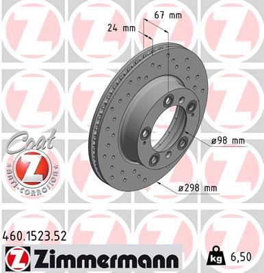 ZIMMERMANN 460.1523.52 Fren Diski. Ön. 298 / 24-22 Mm . Hava Kanalli. Kaplamali Delikli 986478477
