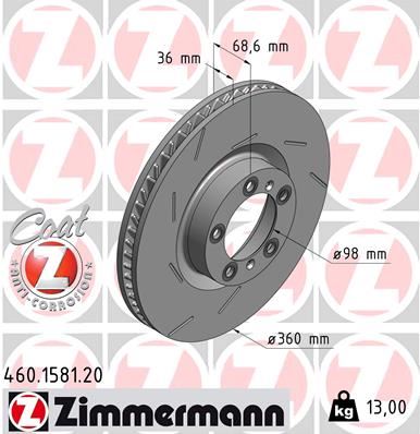 ZIMMERMANN 460.1581.20 Fren Diski Ön Sağ Panamera 970 0986479d23