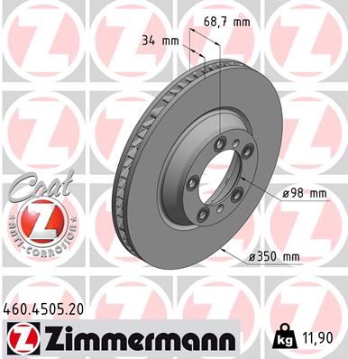 ZIMMERMANN 460.4505.20 Fren Diski On Sag Porsche Cayenne 9ya 17> Panamera 971 16> 350 Mm - 34 Mm