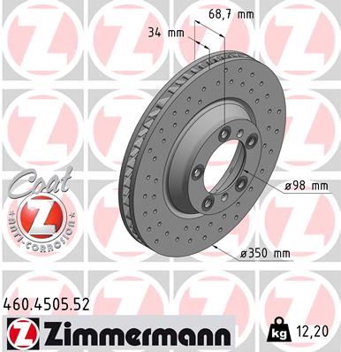 ZIMMERMANN 460.4505.52 Fren Disk Delikli On Sag Porsche Cayenne 9ya 17> Panamera 971 16> 350 Mm - 34 Mm