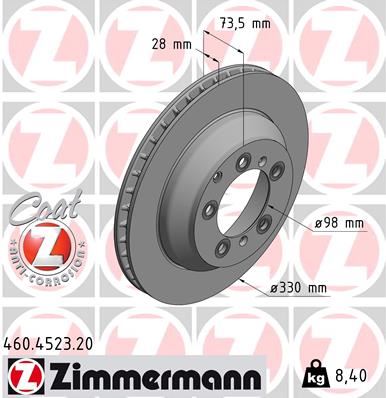 ZIMMERMANN 460.4523.20 Fren Disk Arka Porsche Cayenne 2017 > 330 Mm - 28 Mm