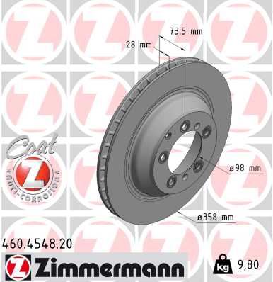 ZIMMERMANN 460.4548.20 Fren Disk Arka Porsche Taycan 2019 > 358 Mm - 28 Mm