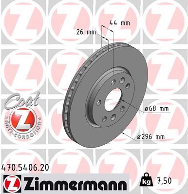 ZIMMERMANN 470.5406.20 Ön Fren Diski Renault Megane Iv 15> Talisman 15> Diş Çap:296mm K:26mm Y:44mm 5 Delik
