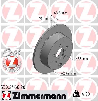 ZIMMERMANN 530.2466.20 Arka Fren Diski Dolu Tip Subaru Forester Sj 13-> / Xv Gp 12-17 274 Çap X 5 Bijon - Adet Disk Fiy Atıdır