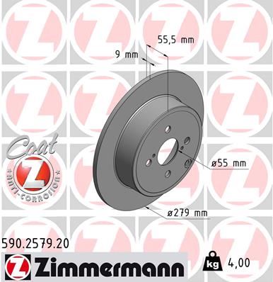 ZIMMERMANN 590.2579.20 Arka Fren Diski Dolu Tip Toyota Corolla 1.4l 1nd-Tv Nde120 04-06 / 2.0l 1cd-Ftv Cde120 03-06 279 Çap X 4 Bijon - Adet Disk Fiyatıdır