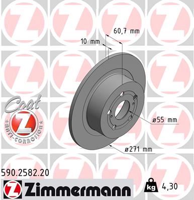 ZIMMERMANN 590.2582.20 Arka Fren Aynasi Avensis 1.8i 16v-1.6i 16v-2.0i 16v-2.0i 16v 00-03 271x10x5dl 986479613-Df4380