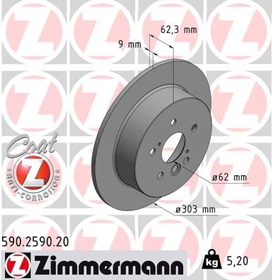 ZIMMERMANN 590.2590.20 Arka Fren Diski Dolu Tip Toyota Rav4 2.0l 1az-Fe Aca21 01-05 303 Çap X 5 Bijon - Adet Disk Fiyat Idır