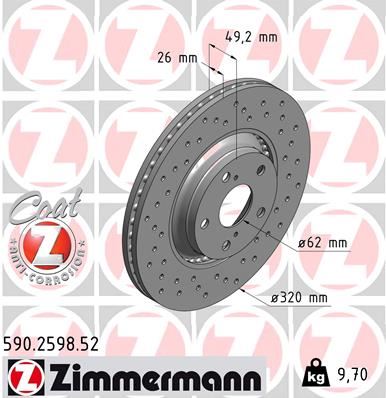 ZIMMERMANN 590.2598.52 Ön Fren Diski Toyota Avensis Estate T27 -Avensis Saloon T27 -Verso R2 Delikli 986479562-Df6268