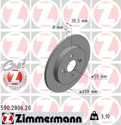 ZIMMERMANN 590.2806.20 Fren Diski. Arka. 259 /9-7.5 Mm 986479420-Df4832