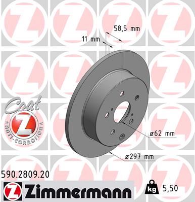 ZIMMERMANN 590.2809.20 Arka Fren Diski Dolu Tip Toyota Verso 1.6l 1zrfae Zgr20 09-> 2.0l 1adftv Aur20 09-18 297 Çap X 5 Bijon - Adet Disk Fiyatıdır