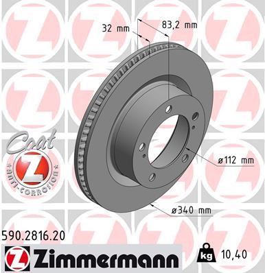 ZIMMERMANN 590.2816.20 Ön Fren Diski Hava Kanalli Toyota Landcruiser 4.7l 2uz-Fe V8 Uzj200 08-> / 4.5l 1vd-Ftv Vdj200 Diz El D4-D 08-> 340 Çap X 5 Bijon - Adet Disk Fiyatıdır
