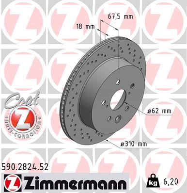 ZIMMERMANN 590.2824.52 Fren Diski Arka Lexus Gs 2005-2011-Is C 2009 >Is Ii 2005 >Is Iii 2013 > Delikli 986479615-Df6063