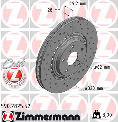 ZIMMERMANN 590.2825.52 Ön Fren Diski Hava Kanalli - Delikli Toyota Rav4 2.0l 1adftv Ala40 13-> / 2.5l 2arfxe Hybrid Ava42 15-18 328 Çap X 5 Bijon - Adet Disk Fiyatıdır 17 İnç Jant