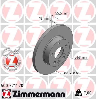 ZIMMERMANN 600.3211.20 Ön Fren Aynasi Transporter T4 1.8 1.9 Td 2.0 2.4 D 2.5 Tdi 90/4.03 282x18x5dl 986478870-986479b54-Df2810