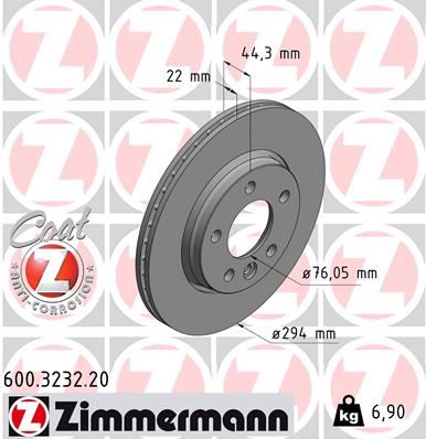 ZIMMERMANN 600.3232.20 Arka Fren Aynasi Havali Transporter T5 1.9 Tdi 2.0 2.5 Tdi 04/03>Multivan 4.03> 294x21.9x5dlxhaval 986479097-Df4312