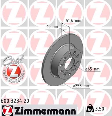 ZIMMERMANN 600.3234.20 Arka Fren Aynasi Golf V-Vi-Octavia 04>Toledo Iii Altea 04>Leon 04>Caddy Iii A3 03> 255x10x9dl 986479099-Df4276