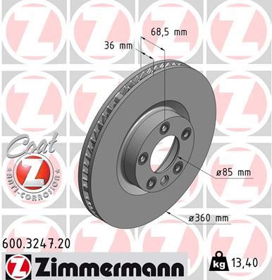 ZIMMERMANN 600.3247.20 Fren Diski Ön Sol Cayenne Touareg 3.0 V6 Tdi 0986479b12-Df6697s