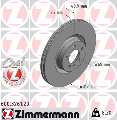 ZIMMERMANN 600.3261.20 Fren Diski Polo 6 Aw 2.0 Tsi 16v